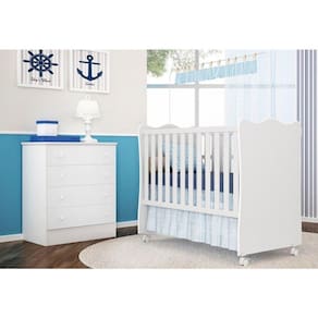 Jogo Quarto Infantil Cômoda e Berço Simples Doce Sonho Branco - Qmovi