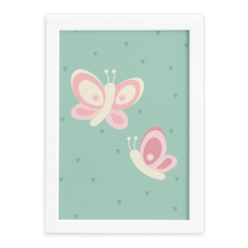 Quadro Infantil Coruja Baby Borboletas Moldura Branca 22x32