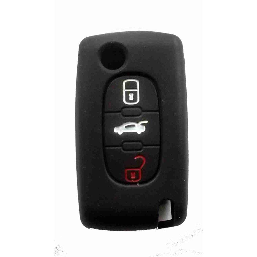 Capa de Silicone para Chave Canivete Peugeot 3 Botoes Preto