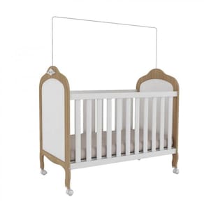 Berço Mini Cama 2 em 1 Elô Móveis Peroba Branco Brilho/Carvalho