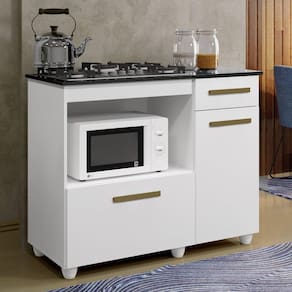 Balcão para Cooktop 2 Portas 1 Gaveta Violeta Kaiki Móveis Branco