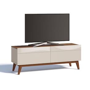 Rack para TV até 55 Polegadas 2 Gavetas Classic Retrô 52cmx146cm Imcal Off White/Freijó