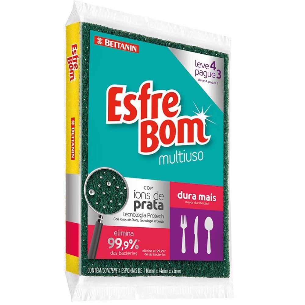Esponja Abrasiva Pacote Com 4 unidades Multiuso, EsfreBom, Verde/Amarelo