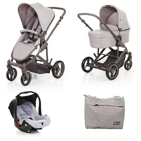 Carrinho De Bebê Abc Design Como 4 Woven Grey + Moisés + Bebê Conforto