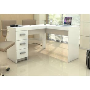 Mesa Para Escritório Escrivaninha 3 Gavetas Fênix Branco - Politorno