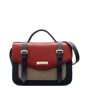 Bolsa Feminina Maria Verônica Carteiro Couro Legítimo Azul Marinho Tricolor