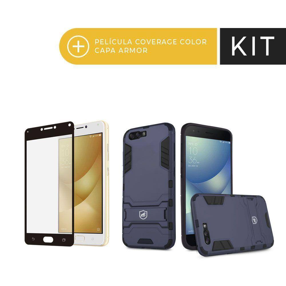 Kit capa armor e pelicula coverage preta para zenfone 4 gorila shield |  Ponto
