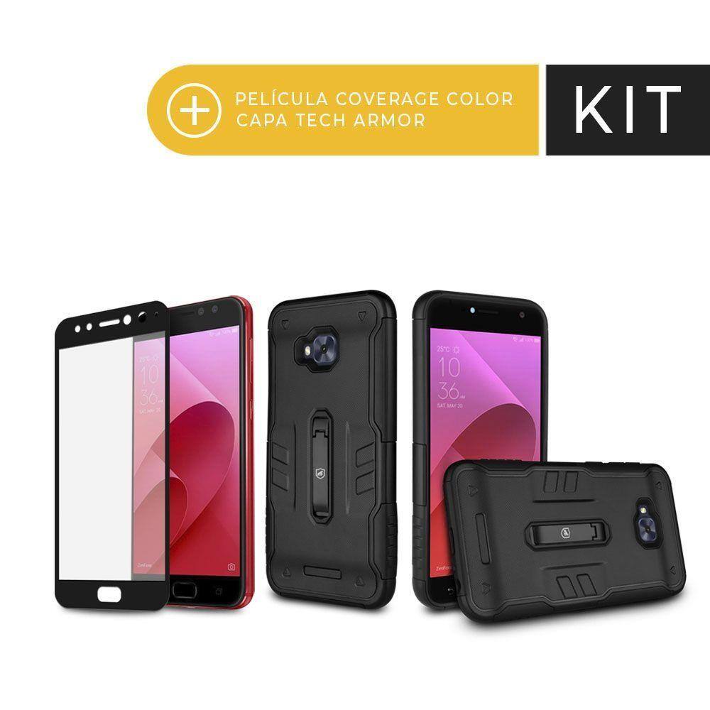 Kit capa armor e pelicula coverage preta para zenfone 4 gorila shield |  Ponto