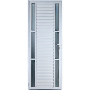 Porta De Alumínio Palheta Com Visor Duplo 2,10 X 0,90 Esquerda Linha All Soft Cor Branco