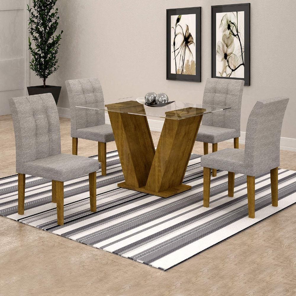 Conjunto Sala De Jantar Tampo Mdf/vidro 8 Cadeiras Nola Nature/off  White/marrom