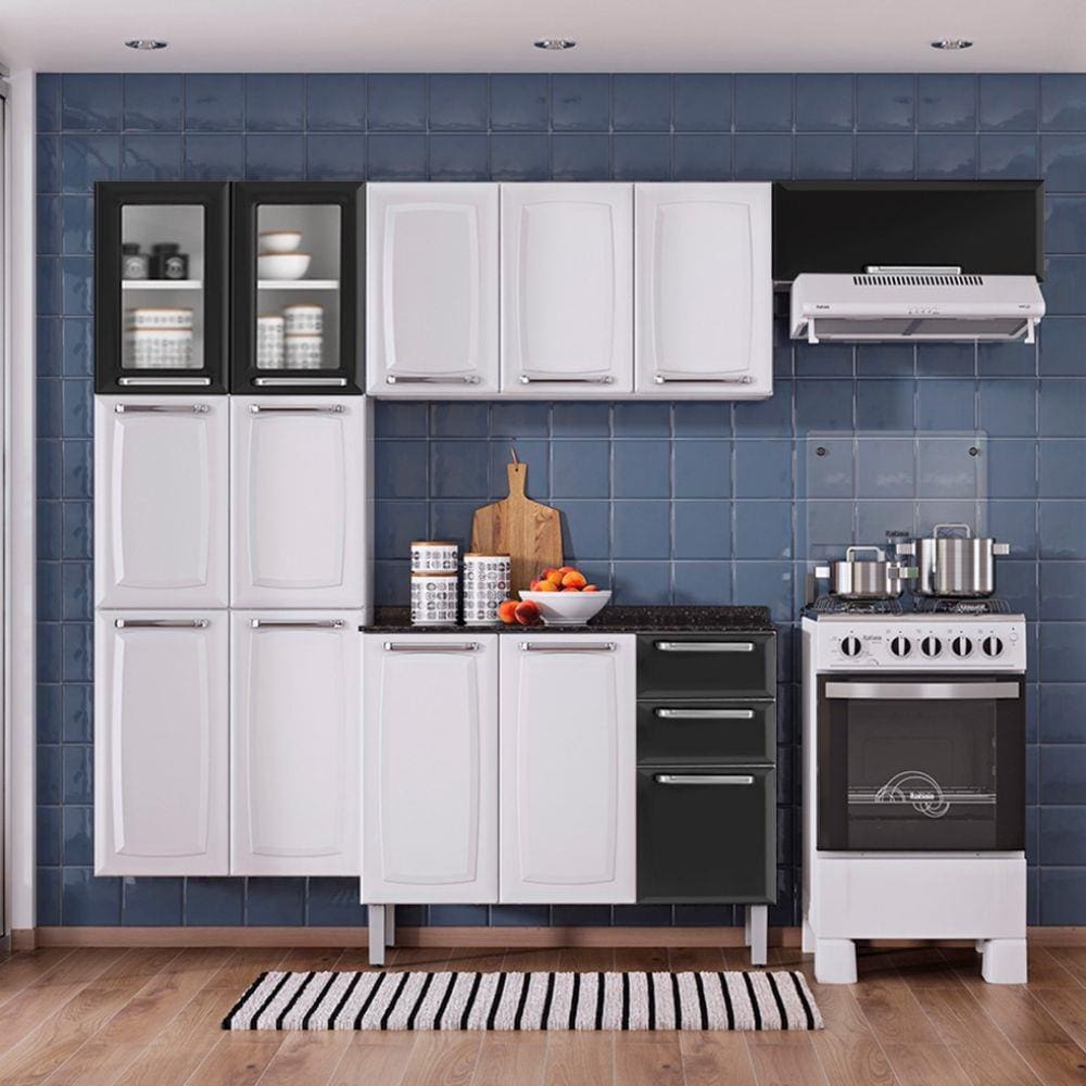 Cozinha Itatiaia Luce Compacta 4 Peças 2 Vidros com 13 Portas e 2 Gavetas