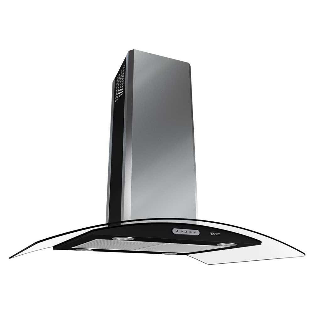 Coifa Ilha Terim 75cm Vidro Curvo Black com Inox