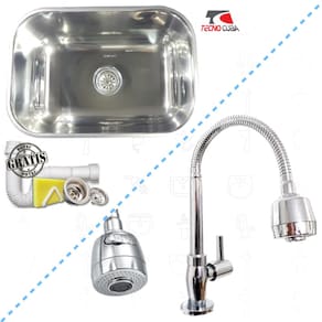 Kit Cuba Inox 56X34x17cm E Torneira Gourmet Junior De Bancada