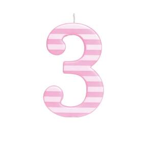 Vela Aniversario Grande N°3 Listras Rosa/Branco  Dec. Festas