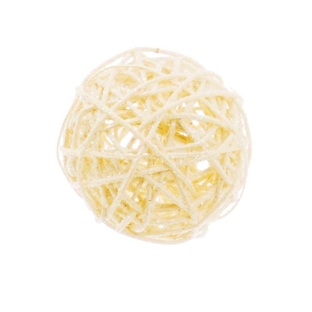 Bola Rattan Decoração Natal 7,5Cm Branco
