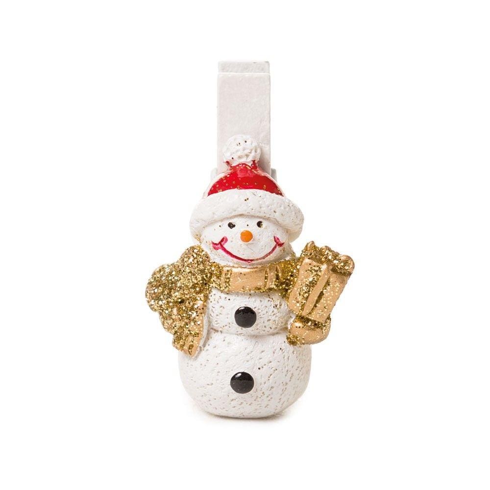 Prendedor Decoração Natal Boneco De Neve 4Cm Branco