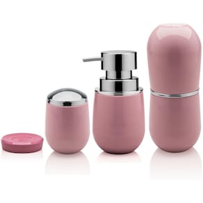 Kit 4 Peças Pia Lavabo Porta Escova Sabonete e Algodão Rosa