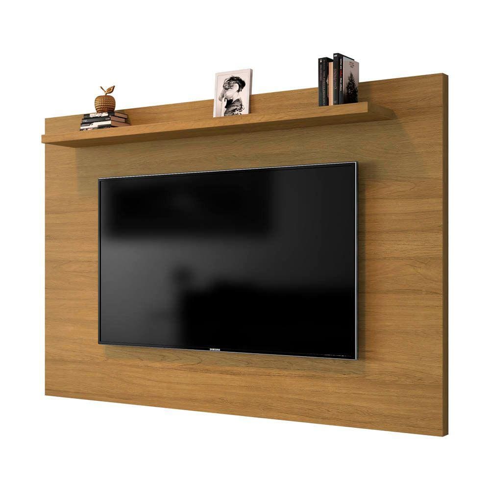 Painel suspenso para tv até 50 polegadas largura 136 cm cor marrom com prateleira superior