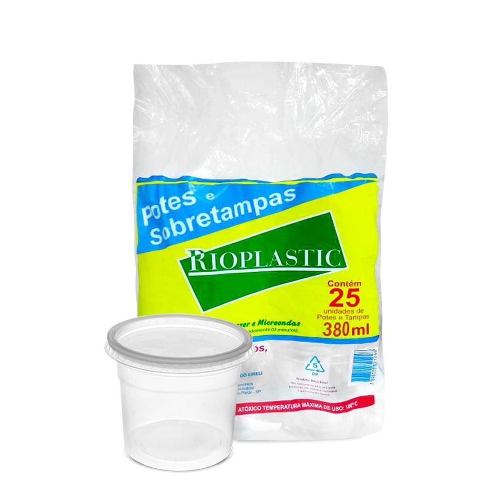 Pote de Plástico Descartável com Tampa 380ml 25 Unidades