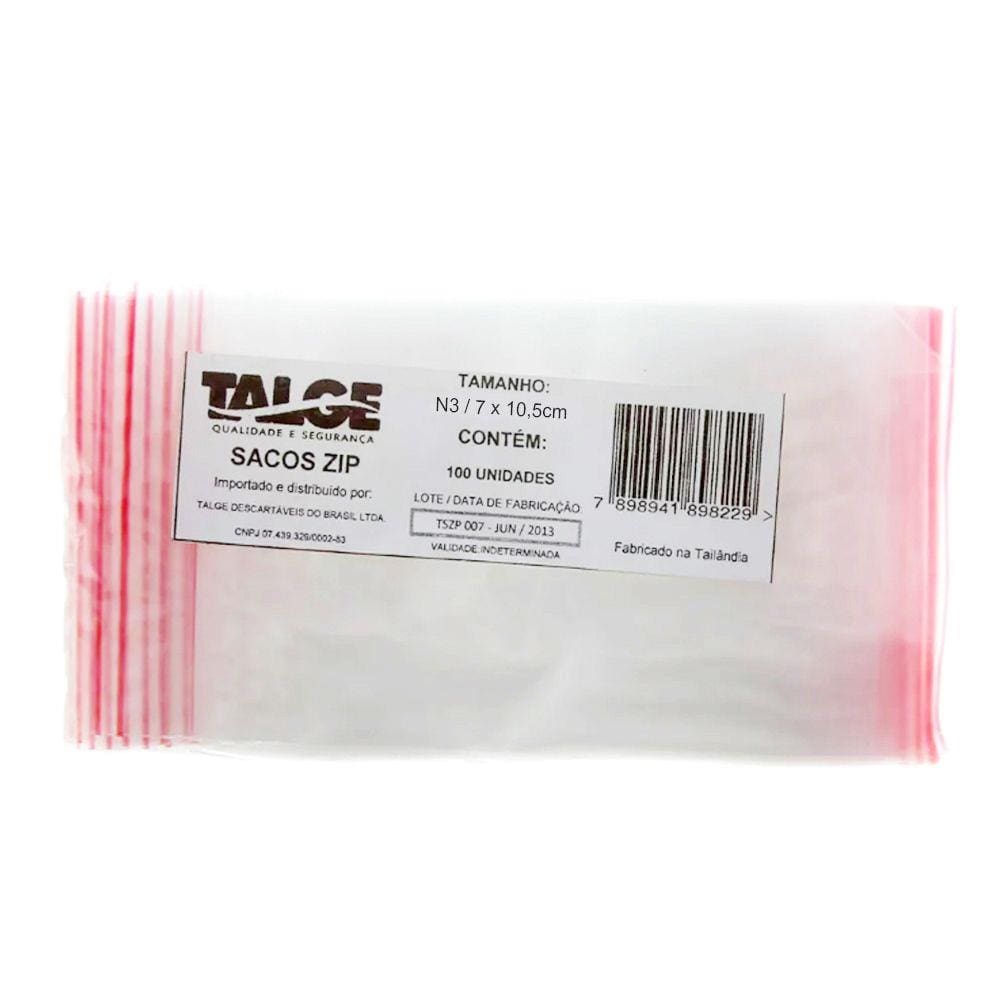 Saco Zip Lock 7x10 - nº3 com 100 Unidades
