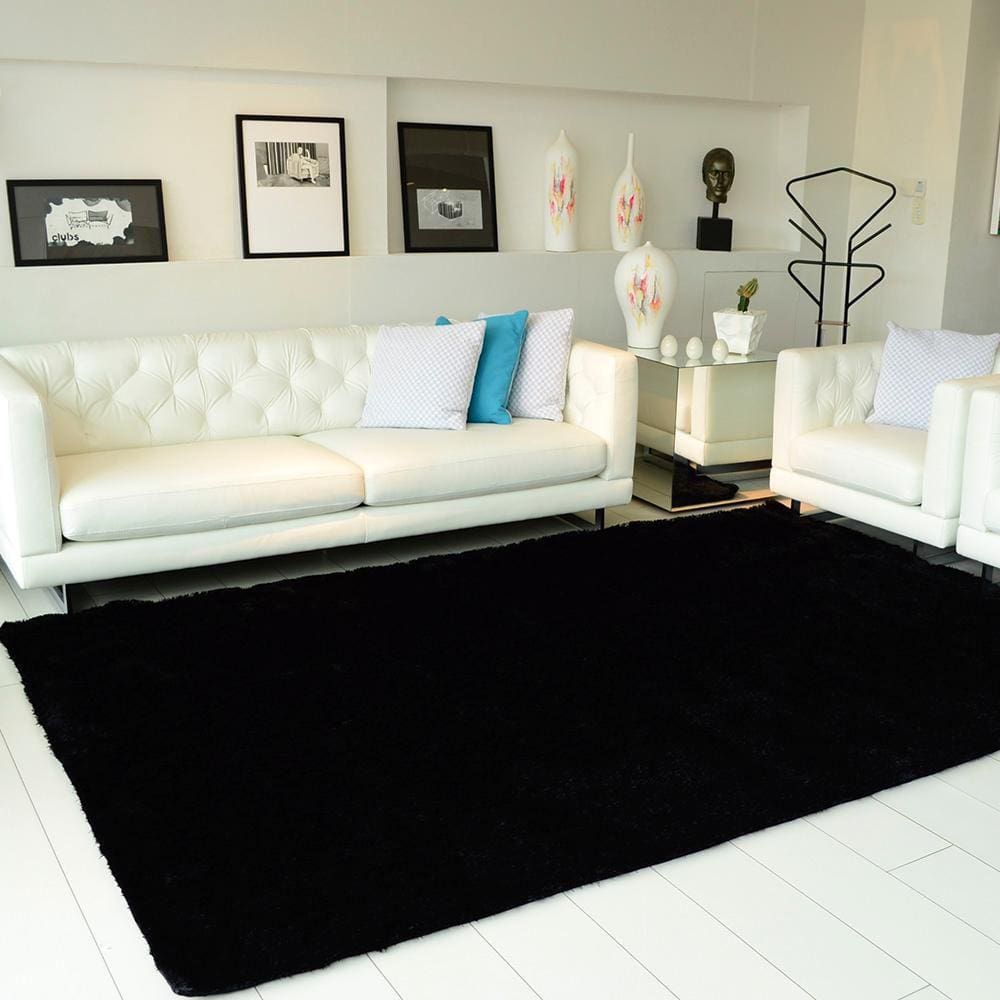 Tapete Felpudo Para Quarto e Sala Colima Peludo Preto 200cmX250cm