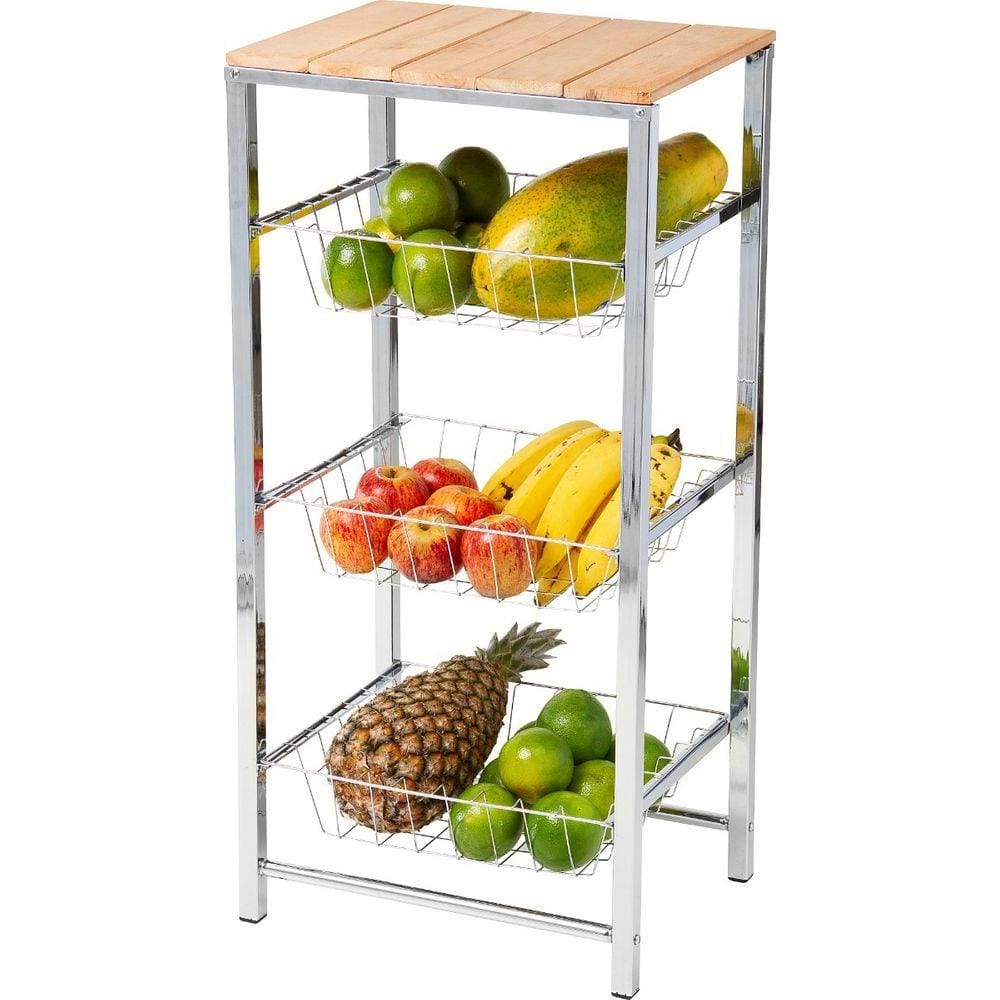 Fruteira De Chão Alta Cromada Com 3 Cestos