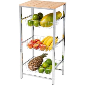 Fruteira De Chão Alta Cromada Com 3 Cestos