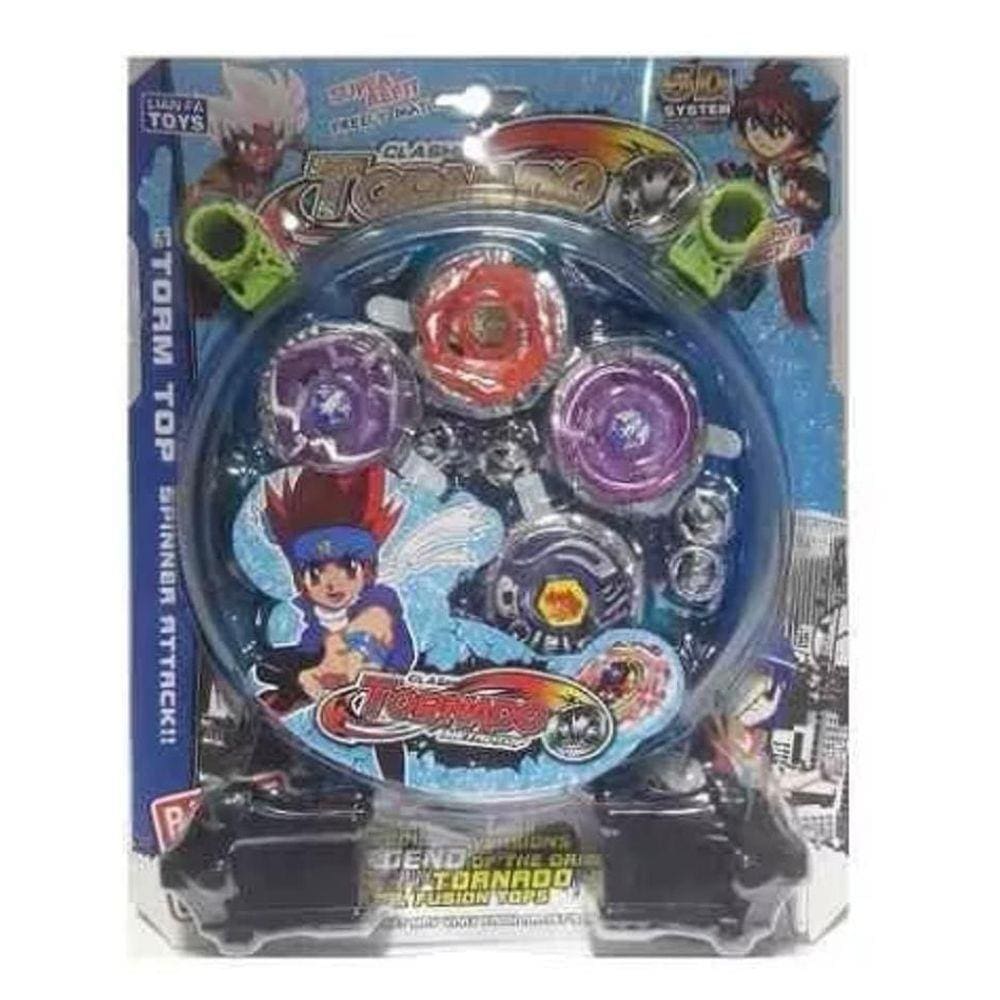 Kit Com 4 Peões Beyblade Metal + Lançador + Arena - Wild Top no