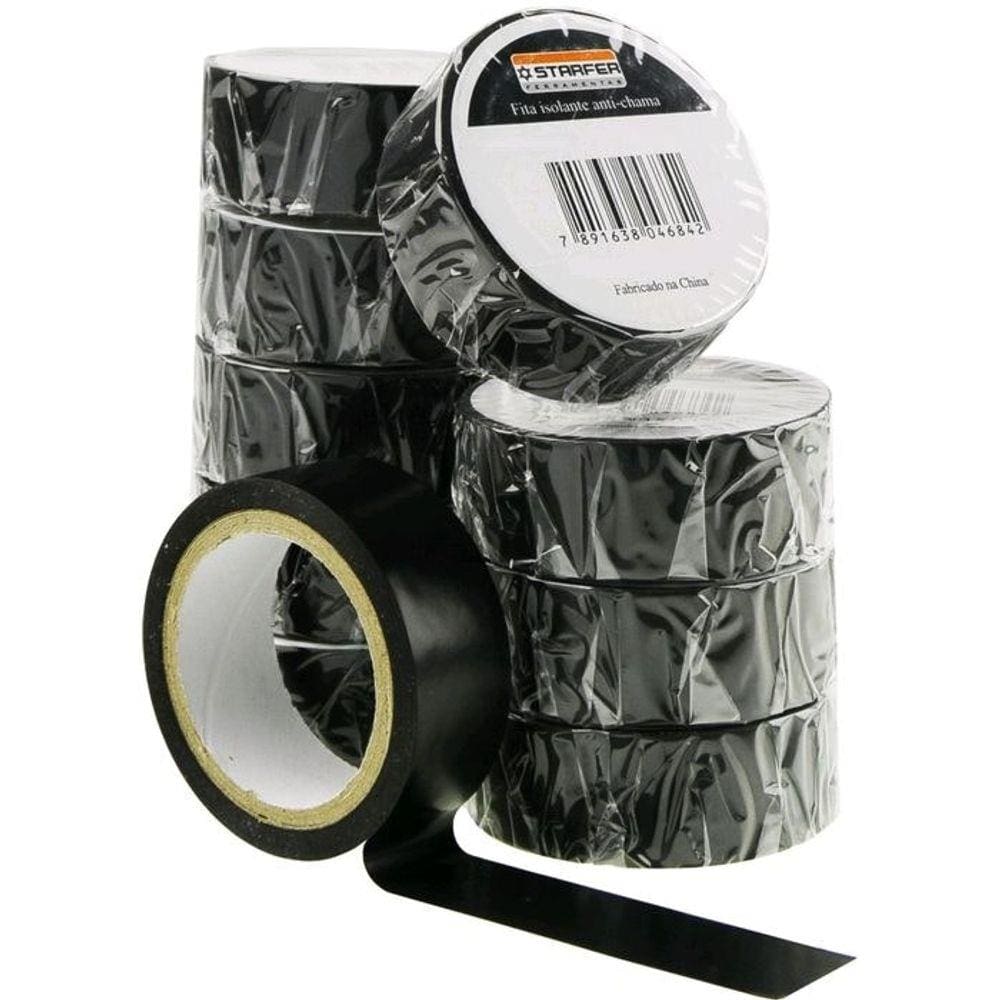 Kit 10 Rolos Fita Isolante Starfer 19x0,13 10 Metros