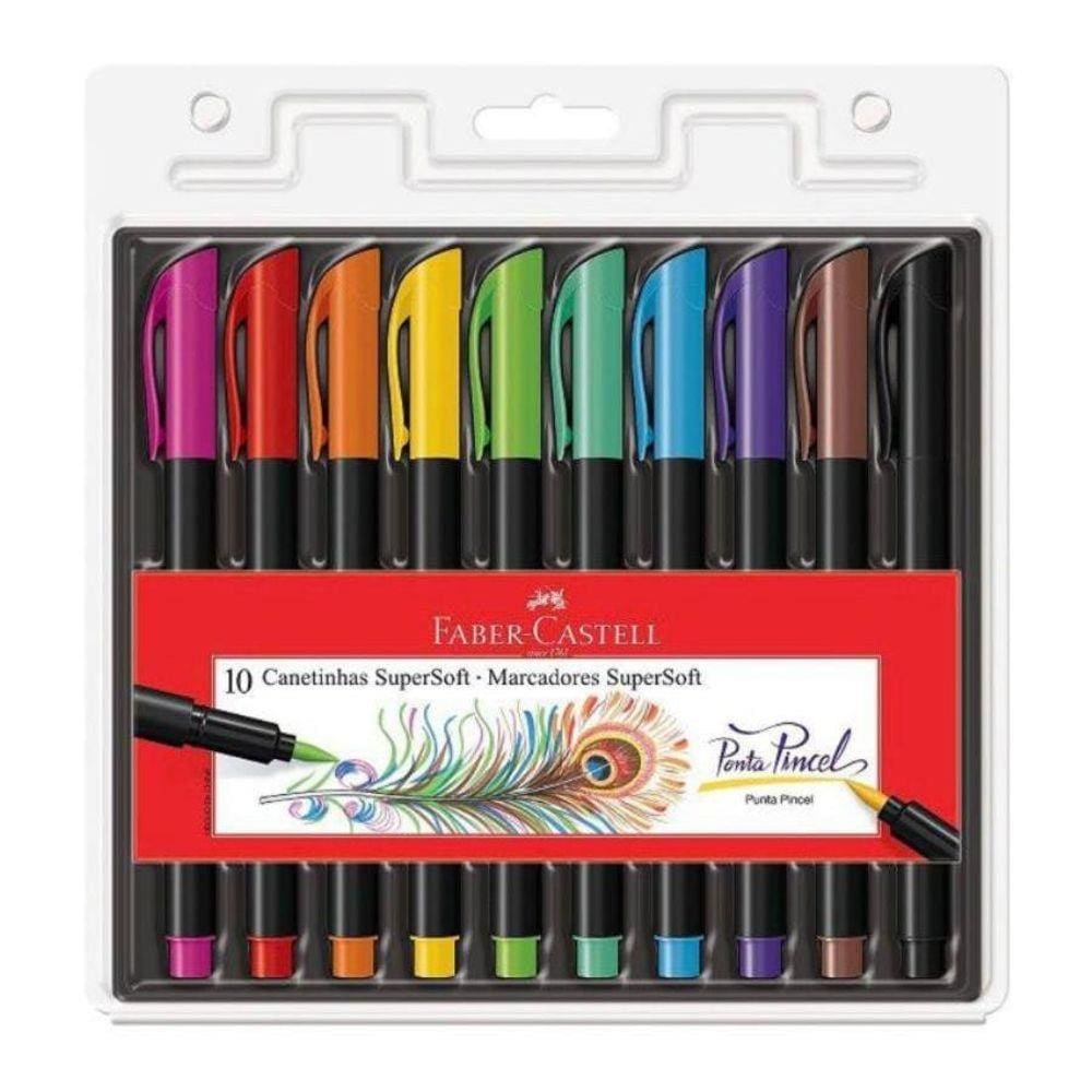 Estojo 10 Canetas SuperSoft Ponta Pincel Faber Castell Un PM