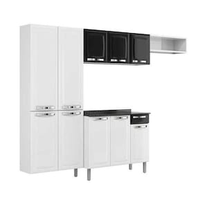 Cozinha Compacta 4 Peças com Paneleiro e Balcão Rose Itatiaia Branco/Preto