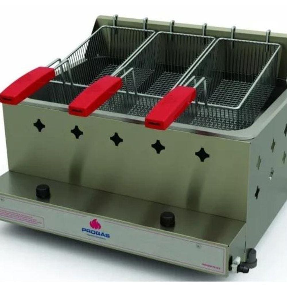 Fritador a Gás Com 3 Setos  Pr-30 Progás Fritadeira Salgado