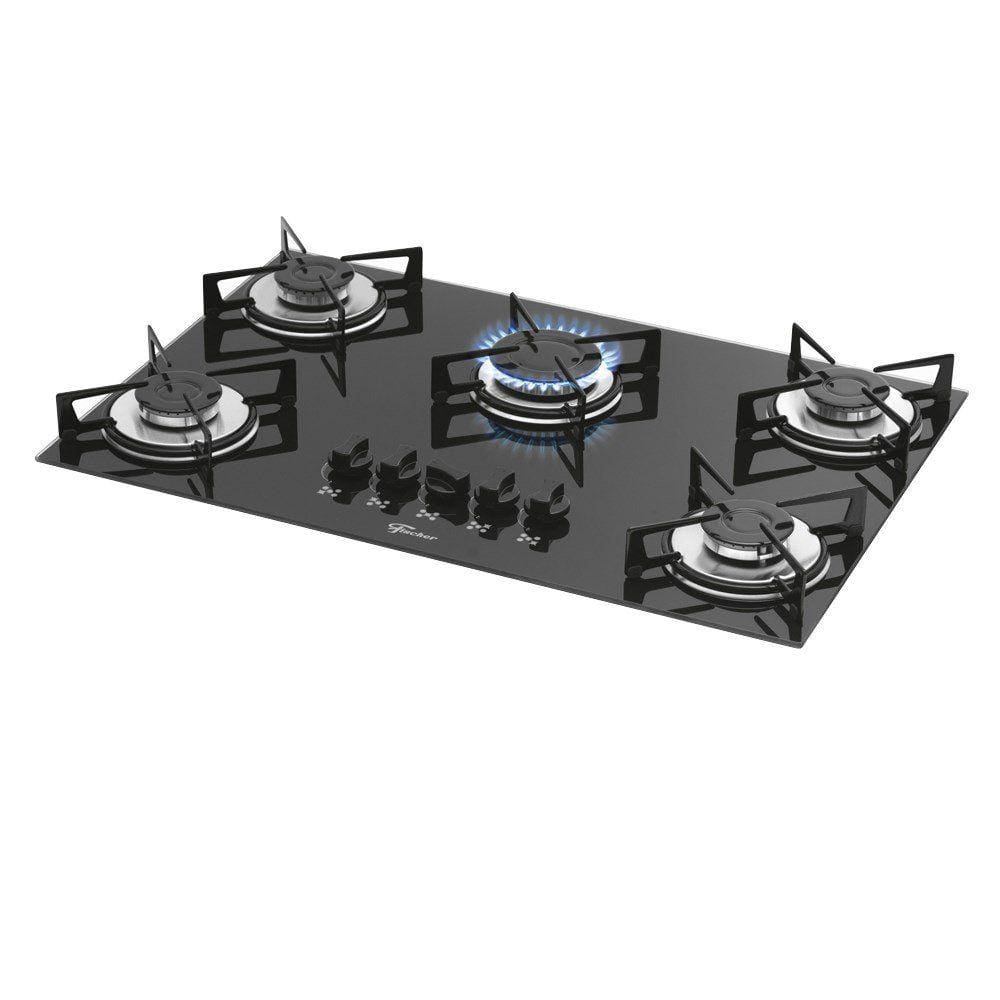 Fogão Cooktop Fischer 5Q Gás Mesa Vidro - Preto