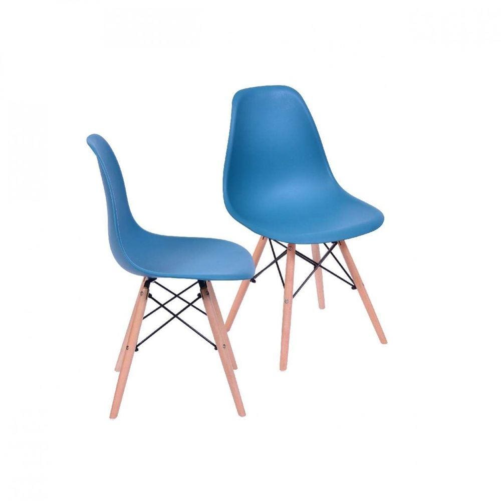 Conjunto 2 Cadeiras Eames DKR Base Madeira OR Design Azul Petróleo