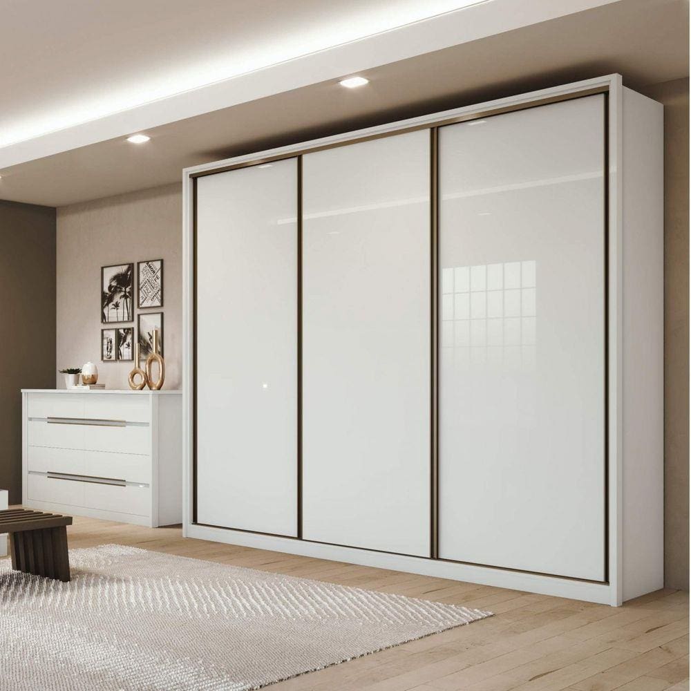Quarto de Casal com Guarda Roupa e Cômoda Móveis Lopas Branco