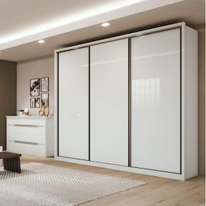 Quarto de Casal com Guarda Roupa e Cômoda Móveis Lopas Branco