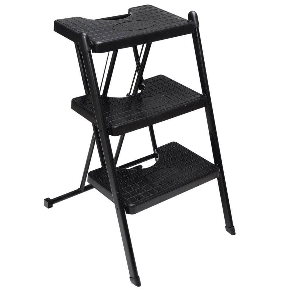 Escada Dobrável Preta 3 Degraus Compacta 120Kg  - Anodilar
