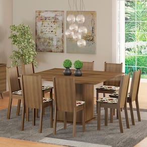 Conjunto Sala de Jantar Madesa Clarice Mesa Tampo de Madeira com 8 Cadeiras