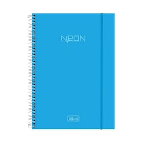 Caderno Espiral Capa Dura 10 Matérias 200 Folhas Neon Azul