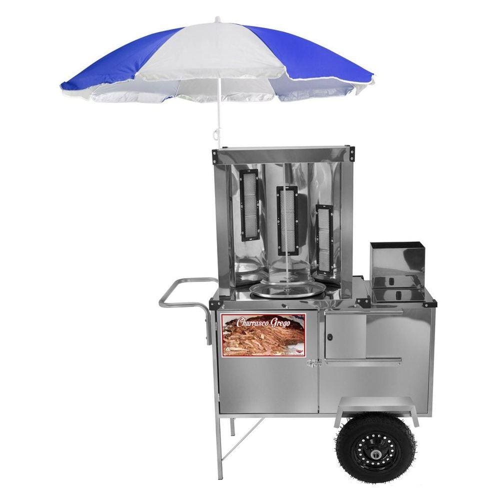 Carrinho de Churrasco Grego com Rodas Pneumáticas e Guarda Sol - Cefaz