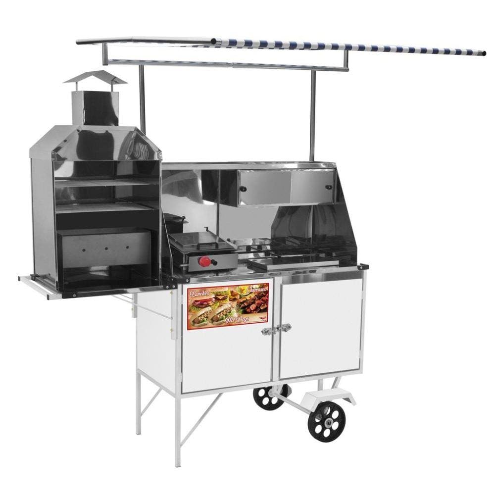 Carrinho de Hot Dog + Lanche + Churrasco Luxo com Rodas Maciças e Toldo - Cefaz