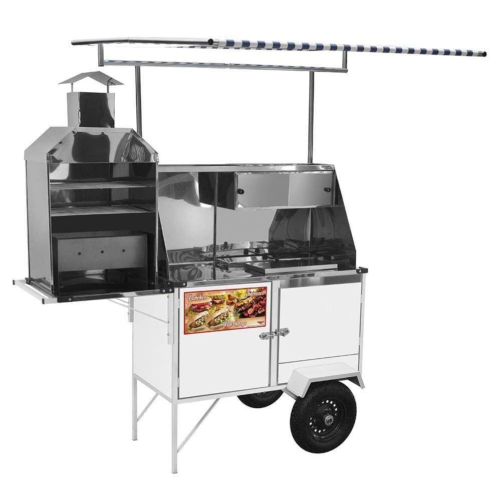 Carrinho de Hot Dog + Lanche + Churrasco Luxo com Rodas Pneumáticas e Toldo - Cefaz