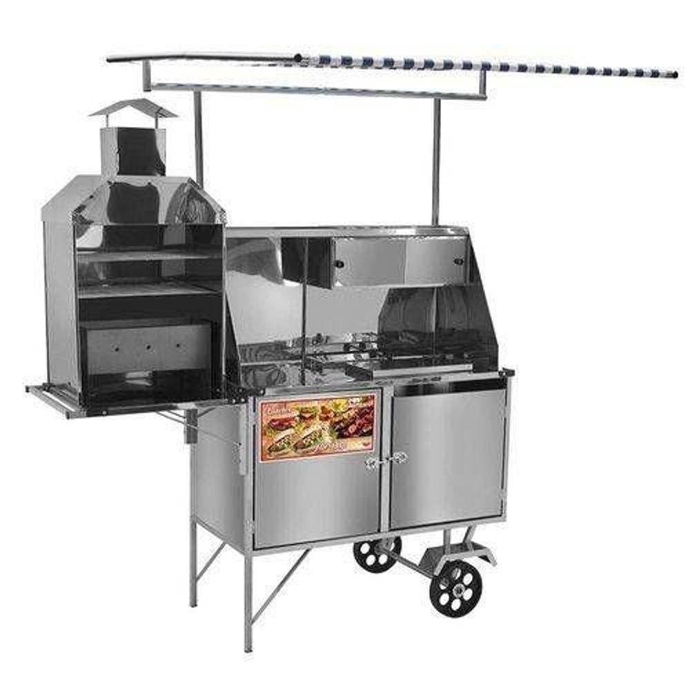 Carrinho de Hot Dog + Lanche + Churrasco Luxo com Rodas Maciças e Toldo - Cefaz