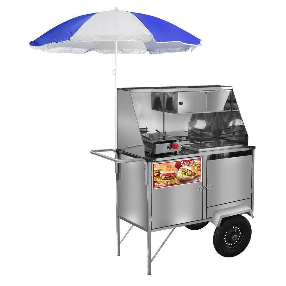 Carrinho de Hot Dog + Lanche Luxo com Rodas Pneumáticas e Guarda Sol - Cefaz