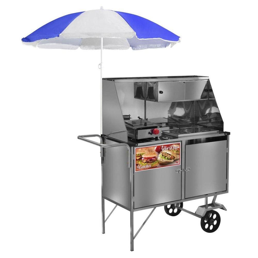Carrinho de Hot Dog + Lanche Luxo com Rodas Maciças e Guarda Sol - Cefaz