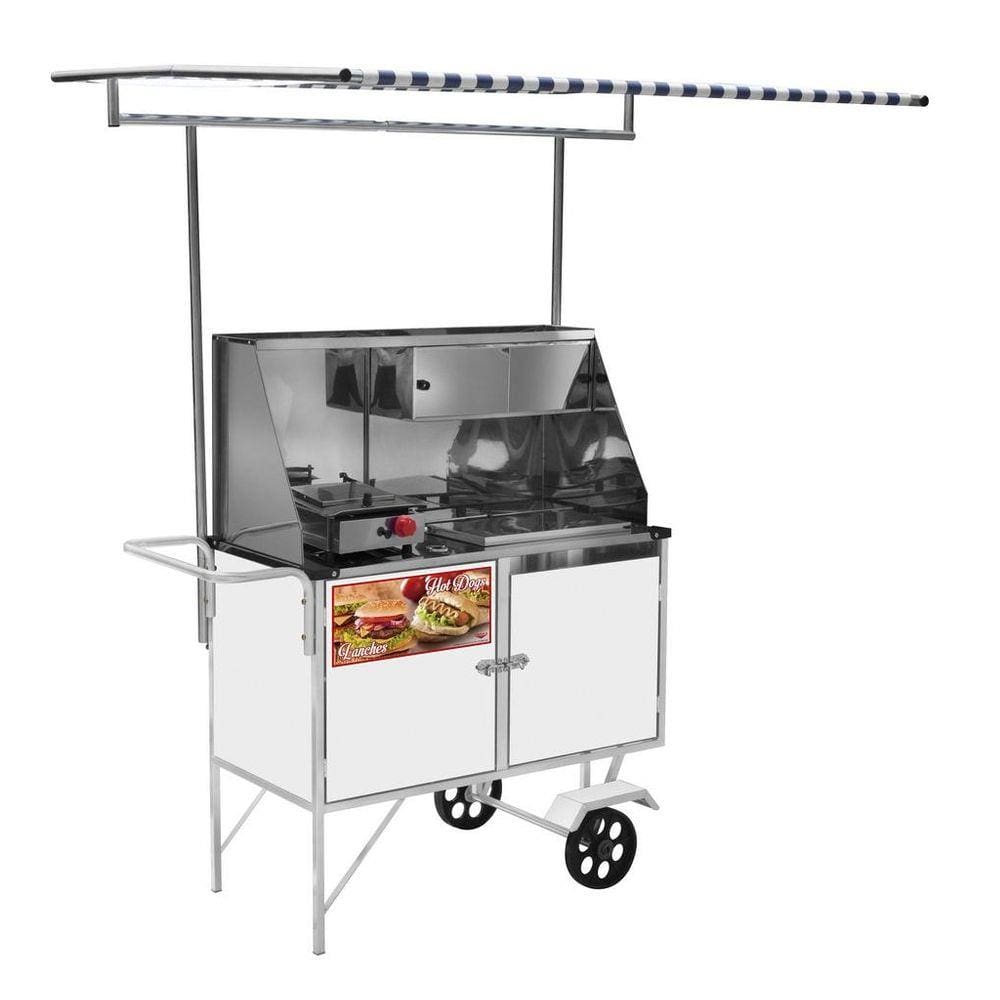 Carrinho de Hot Dog + Lanche Luxo com Rodas Maciças e Toldo - Cefaz