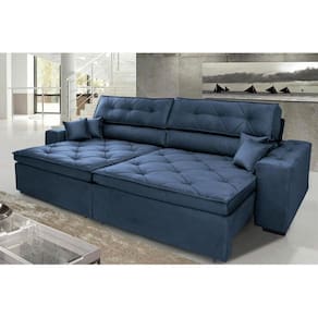 Sofá Austin 3,02m Retrátil, Reclinável com Molas no Assento e Almofadas, Tecido Suede Azul