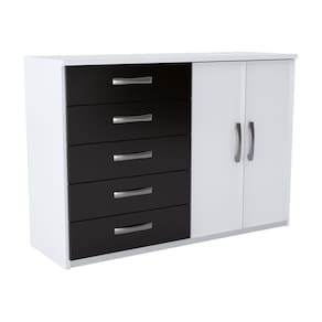 Cômoda 2 Portas 5 Gavetas Atenas Preto/Branco - Evidencia
