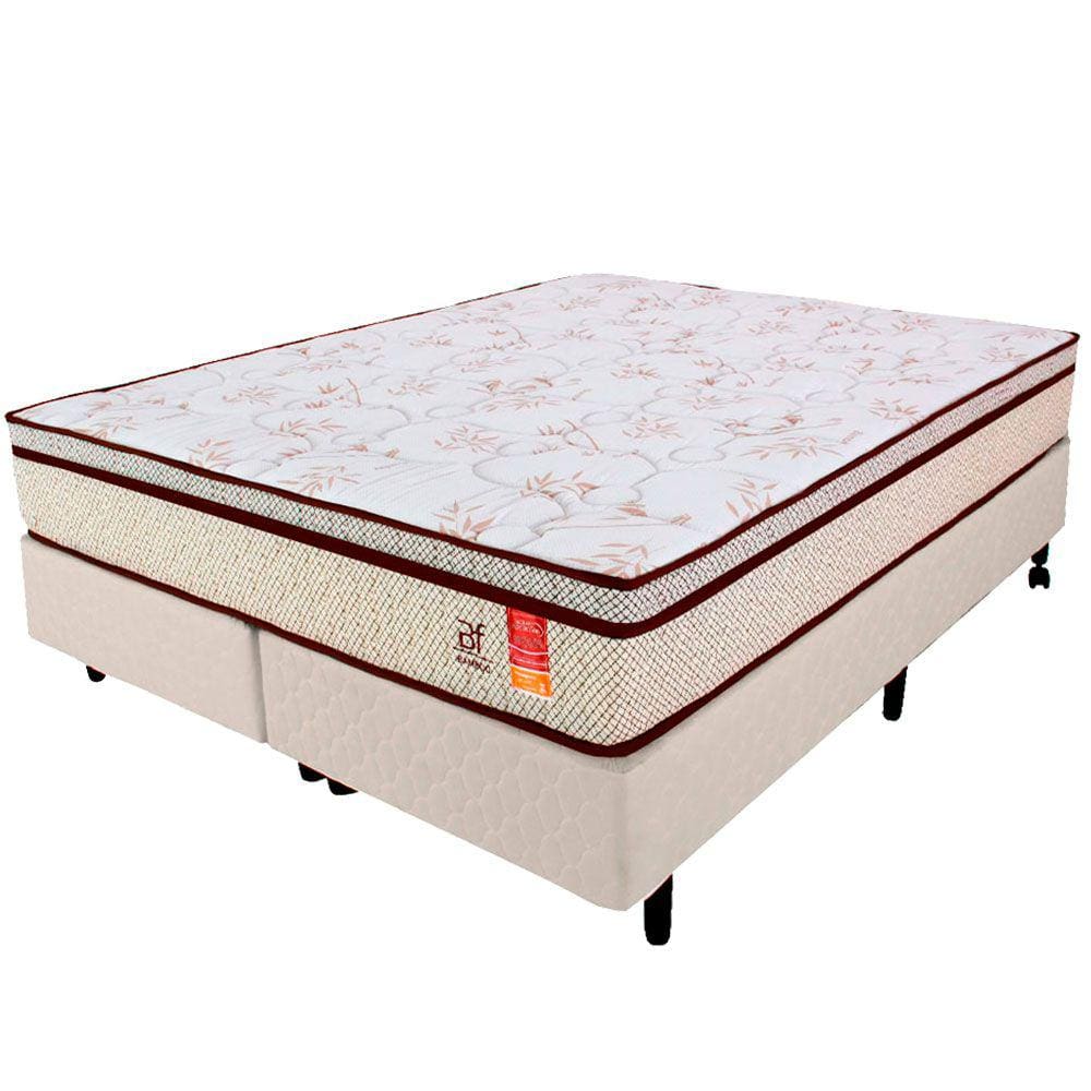Cama Box Queen Colchão Molas Ensacadas + Box Microfibra Bege BF 158x198x57cm