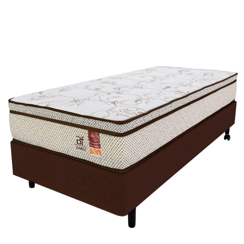 Cama Box Colchão Solteiro Molas Ensacadas + Box Microfibra Marrom 88x188x57cm - BF Colchões